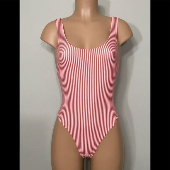 New. WILDFOX red stripe swimsuit. Small. Retail $178 - Picture 2 of 7